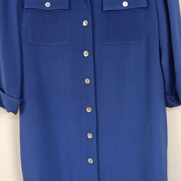 Vintage Talbots Women's Classic Silk Blue Long Sleeve Button Up Midi Dress sz 10 - Picture 5 of 15